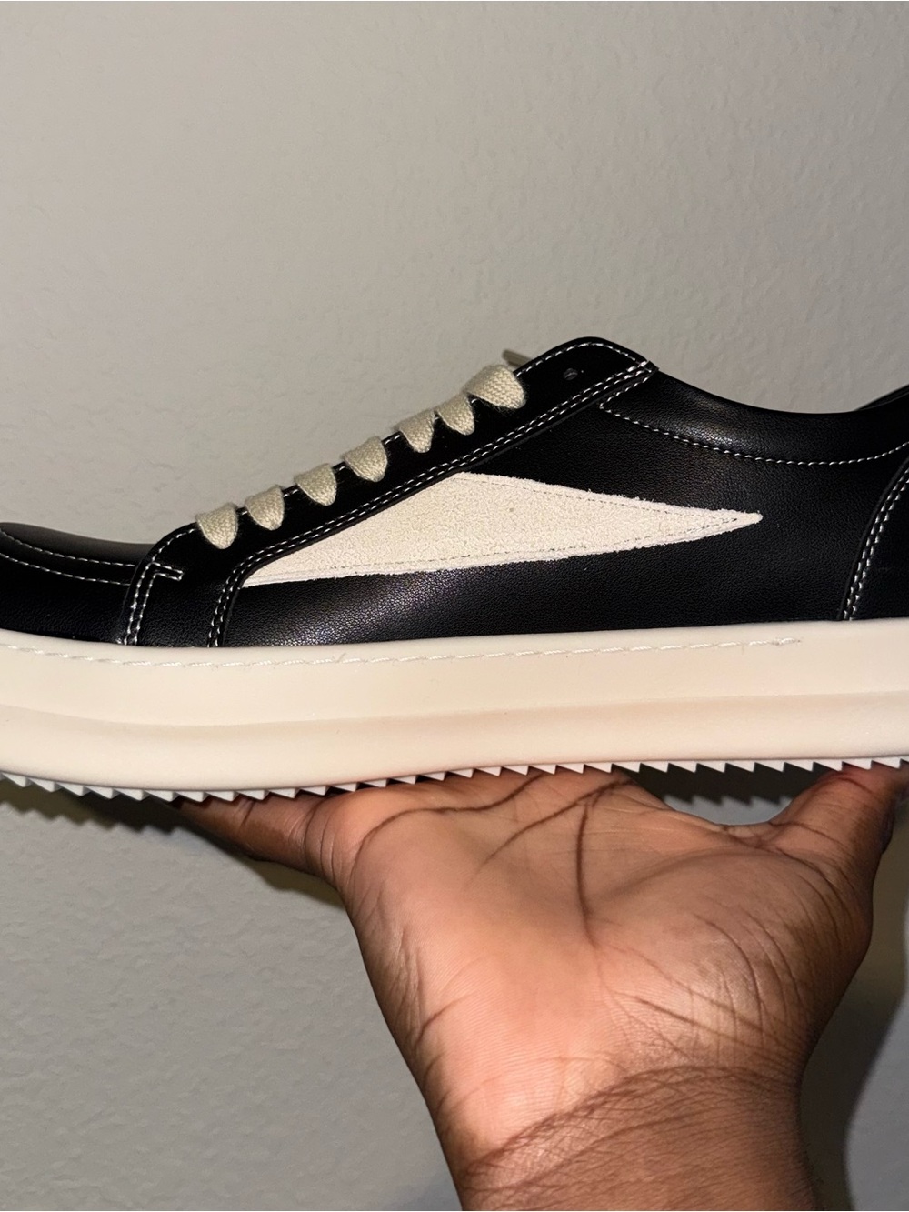 Black Leather Sneakers with Cream Accent